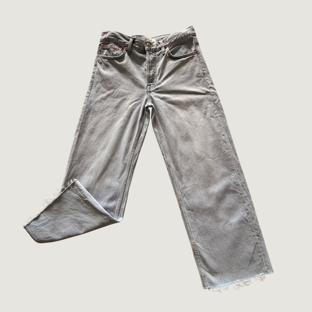 Madewell Womens Low-Slung Baggy Crop Jeans Light Wash Button Fly Raw Hem Size 25